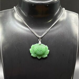 💚Green Lotus Pendant Necklace | Carved Green Stone 💚